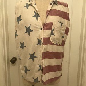Vintage Cutoff American Flag Sleeveless Button Up